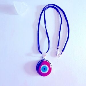NWOT necklace Red Evil Eye 1” glass stone .925 silverplate suede 18”cord